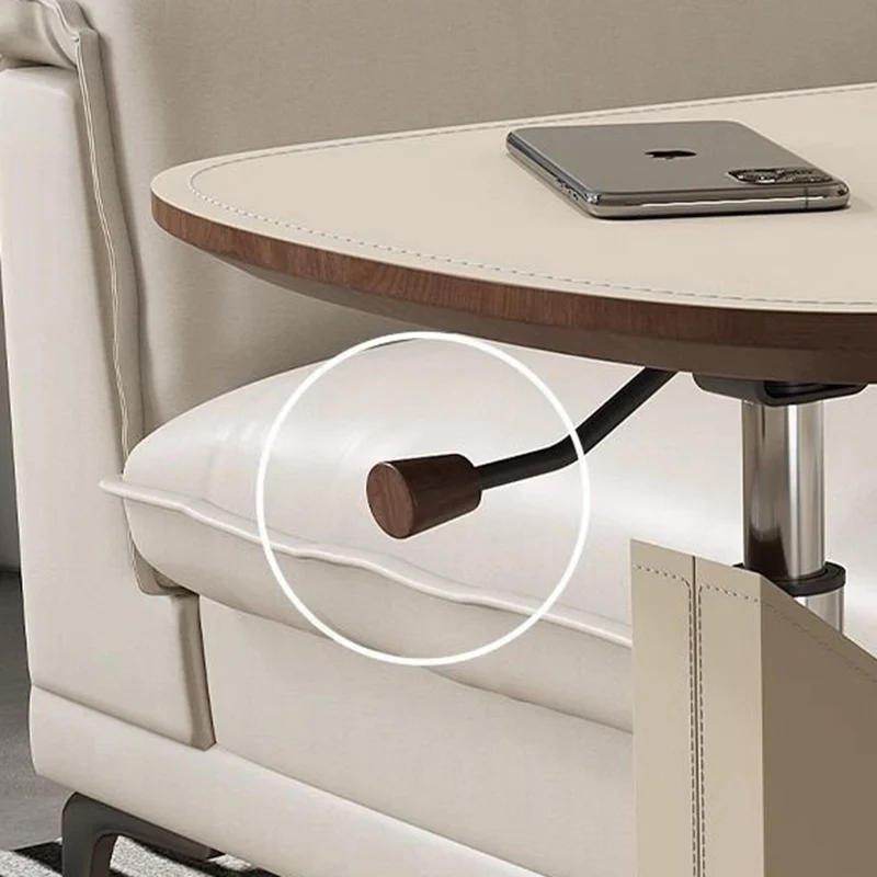 Contemporary Nordic Square Saddle-Style Faux Leather MDF Carbon Steel Liftable Rotatable Side Table 1-Tier For Living Room