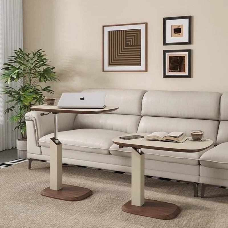 Contemporary Nordic Square Saddle-Style Faux Leather MDF Carbon Steel Liftable Rotatable Side Table 1-Tier For Living Room