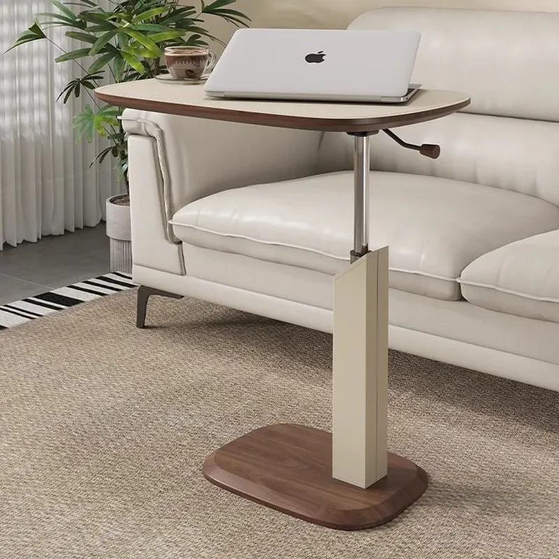 Contemporary Nordic Square Saddle-Style Faux Leather MDF Carbon Steel Liftable Rotatable Side Table 1-Tier For Living Room