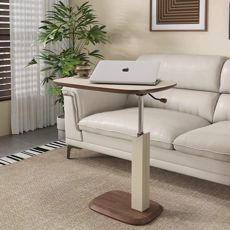 Contemporary Nordic Square Saddle-Style Faux Leather MDF Carbon Steel Liftable Rotatable Side Table 1-Tier For Living Room