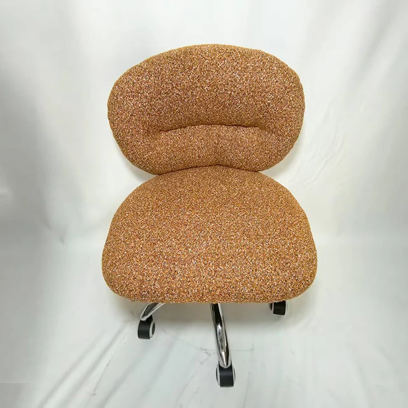 Modern Minimalist Cotton Velvet Plywood Carbon Steel Rounded Desk Chair With Backrest For Home Office