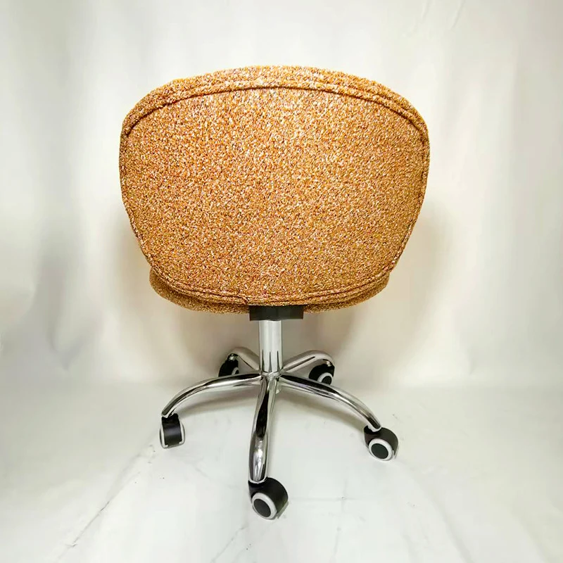 Modern Minimalist Cotton Velvet Plywood Carbon Steel Rounded Desk Chair With Backrest For Home Office