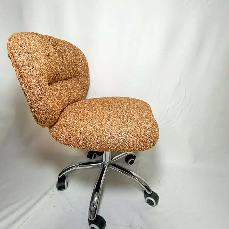 Modern Minimalist Cotton Velvet Plywood Carbon Steel Rounded Desk Chair With Backrest For Home Office