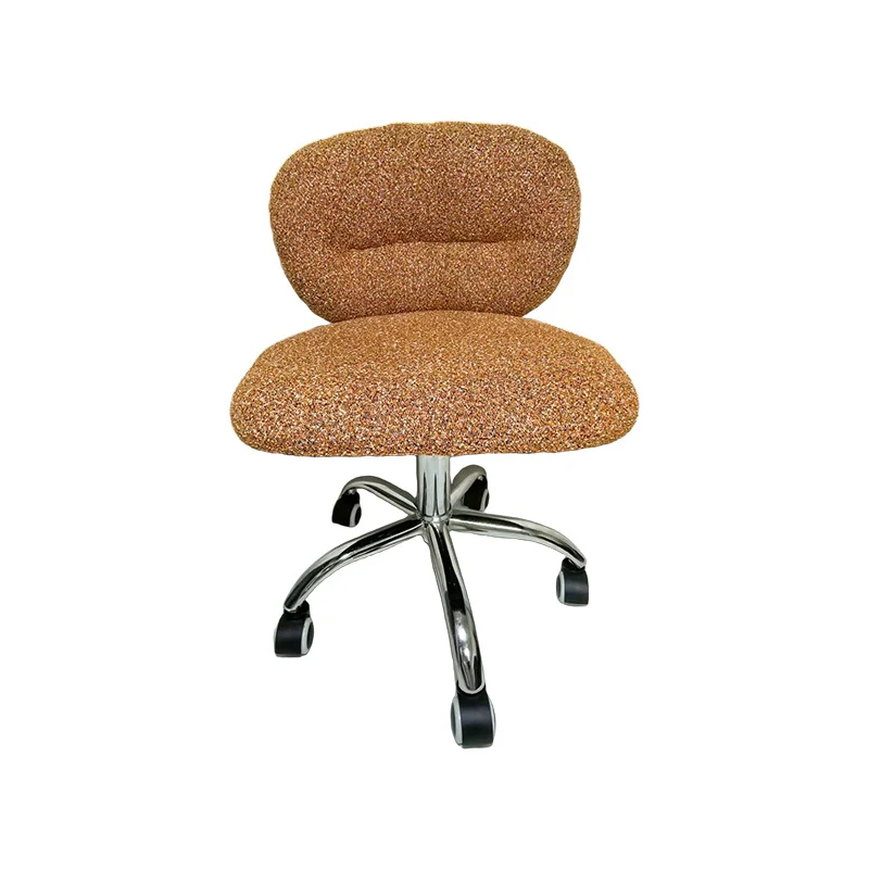 Modern Minimalist Cotton Velvet Plywood Carbon Steel Rounded Desk Chair With Backrest For Home Office