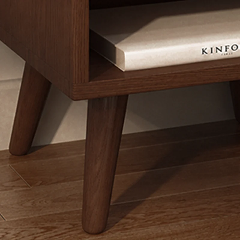 Contemporary Scandinavian Solid Wood & Plywood Cylindrical Square Nightstand With 1/2 Drawers For Bedroom