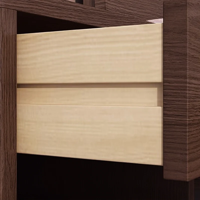 Contemporary Scandinavian Solid Wood & Plywood Cylindrical Square Nightstand With 1/2 Drawers For Bedroom
