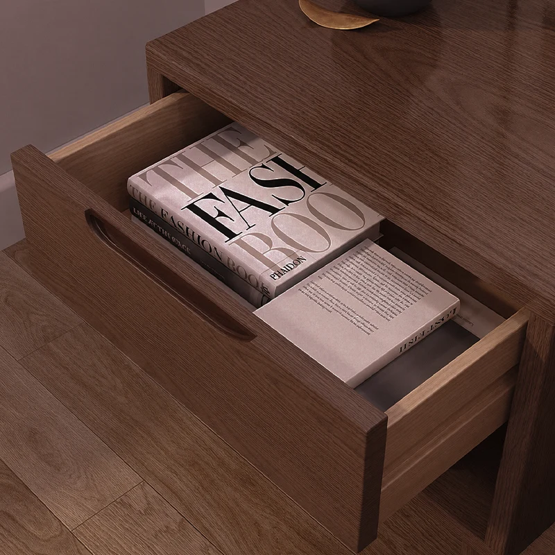 Contemporary Scandinavian Solid Wood & Plywood Cylindrical Square Nightstand With 1/2 Drawers For Bedroom