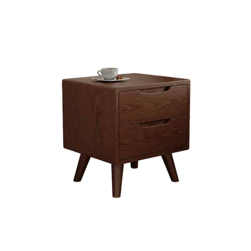 Contemporary Scandinavian Solid Wood & Plywood Cylindrical Square Nightstand With 1/2 Drawers For Bedroom