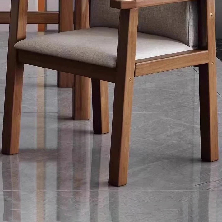 Contemporary Scandinavian Cotton Linen Rubberwood Tilted Rounded Square Desk Chair With Backrest & Armrest For Home Office