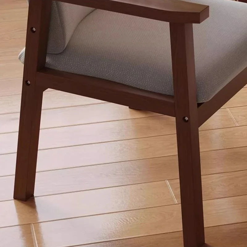 Contemporary Scandinavian Cotton Linen Rubberwood Tilted Rounded Square Desk Chair With Backrest & Armrest For Home Office