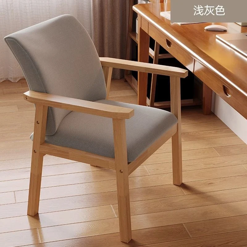 Contemporary Scandinavian Cotton Linen Rubberwood Tilted Rounded Square Desk Chair With Backrest & Armrest For Home Office