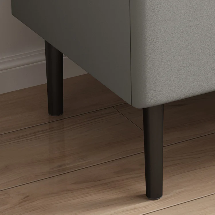 Contemporary Scandinavian Sintered Stone Microfiber Leather Carbon Steel Pine Rounded Square Nightstand 2-Drawer For Bedroom