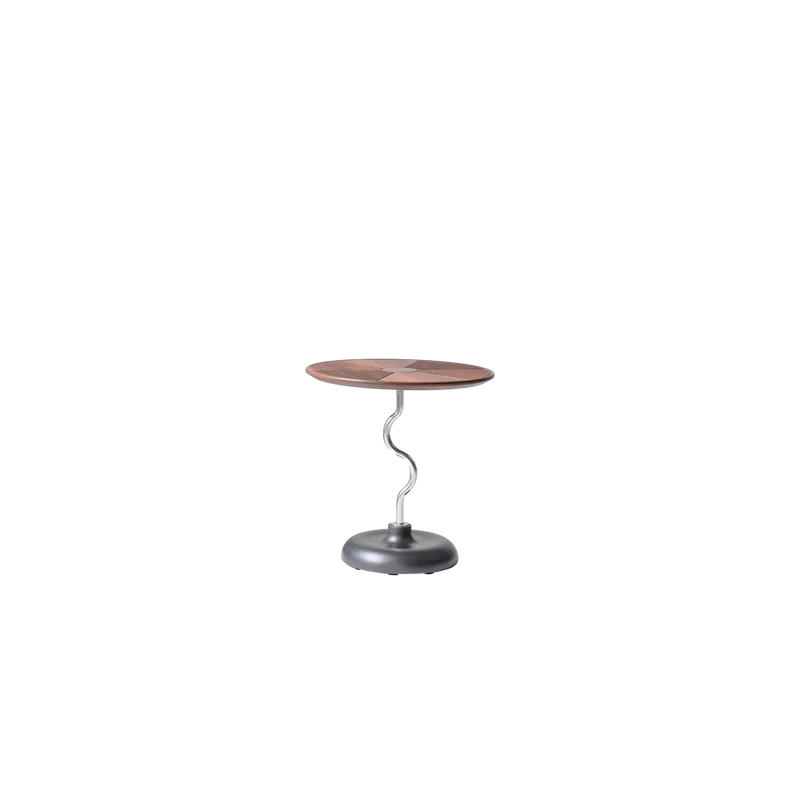 Artistic Round Curved Stem Wood Stainless Steel End Table - Vintage Classic Accent Table For Living Room