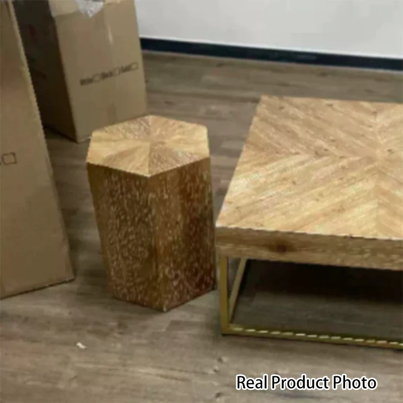 Traditional Vintage Hexagonal Cedar Wood End Table With Non-Slip Feet Medium Density Fiberboard Base For Living Room