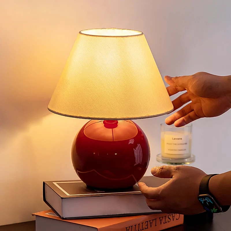 Modern Minimalist Chestnut-Shaped Base Trapezoidal Lampshade Fabric Glass 1-Light Table Lamp For Bedroom