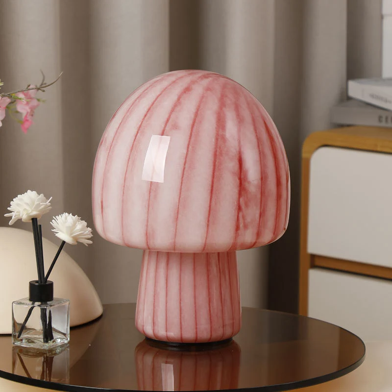Contemporary Creative Mushroom-Shaped Cylindrical Glass 1-Light Table Lamp For Bedroom