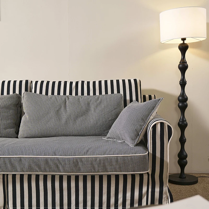 Bold Striped Pattern Polyester Upholstery Birch Wood Sofa - Vintage Soft-Touch Sofa With 3/4 Seater for Living Room