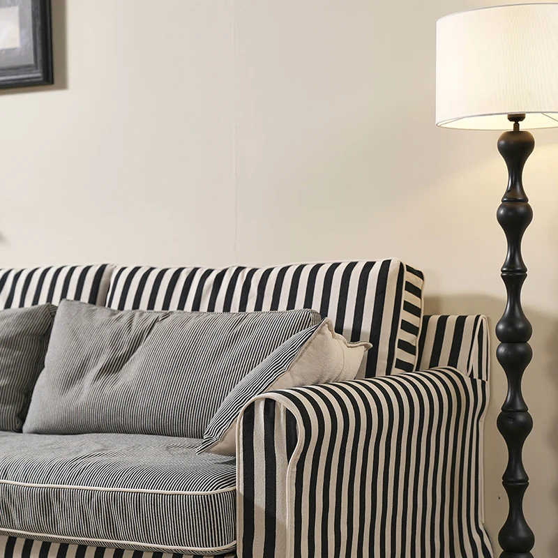 Bold Striped Pattern Polyester Upholstery Birch Wood Sofa - Vintage Soft-Touch Sofa With 3/4 Seater for Living Room
