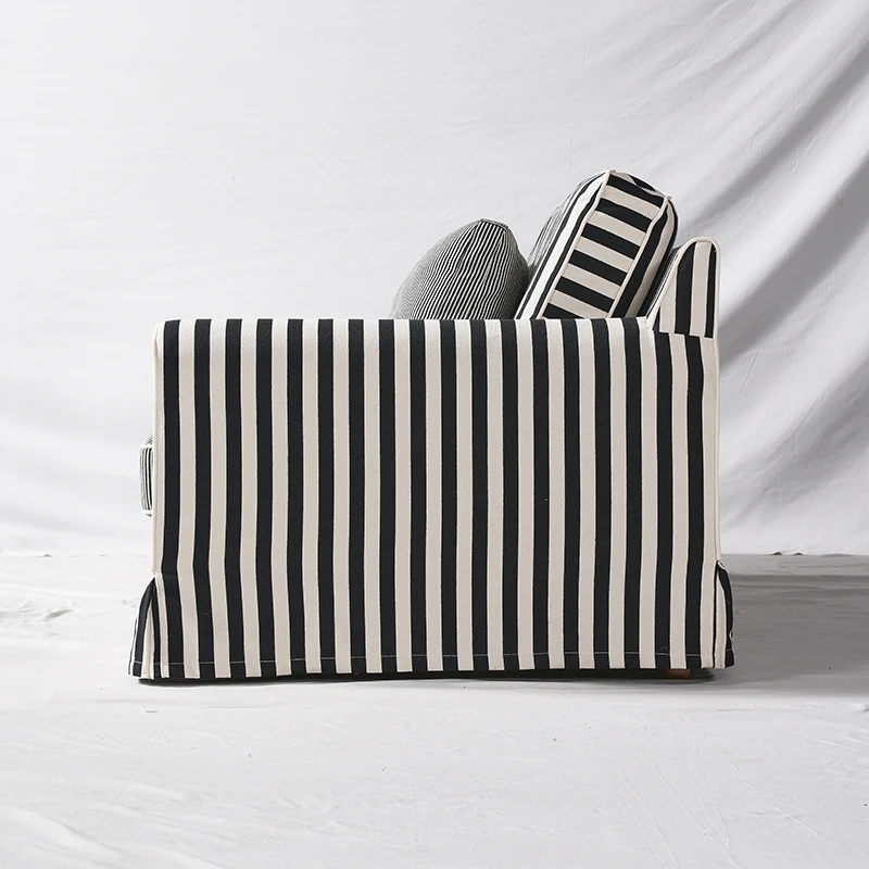 Bold Striped Pattern Polyester Upholstery Birch Wood Sofa - Vintage Soft-Touch Sofa With 3/4 Seater for Living Room