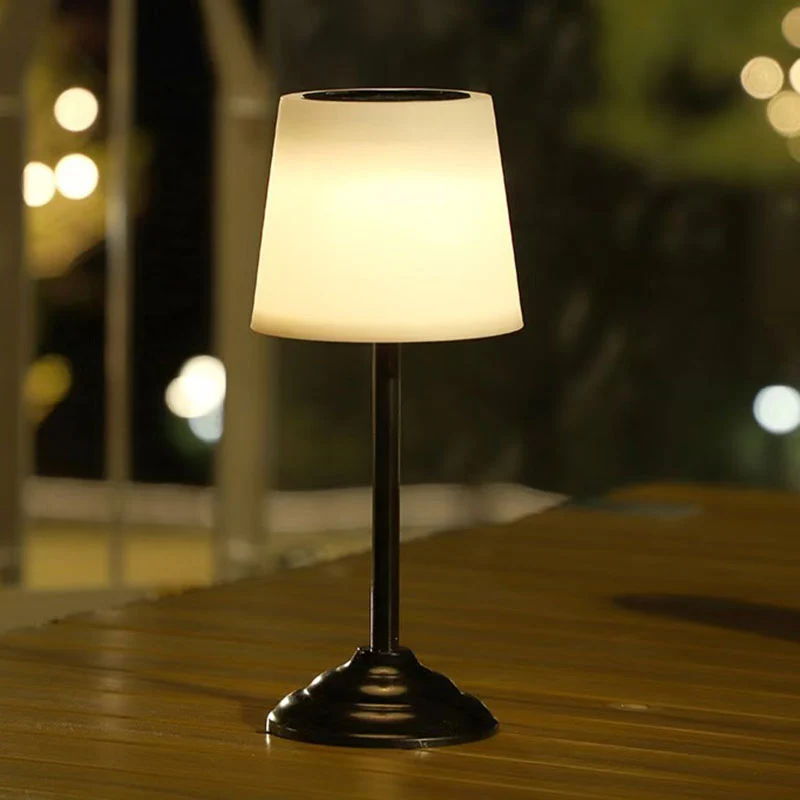 Contemporary Nordic Waterproof Solar Round Iron PP LED Outdoor Table Lamp For Garden