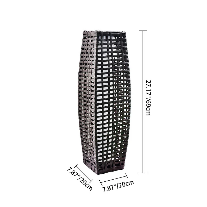Modern Art Deco Outdoor Solar Column Hollow Projection PE Faux Rattan Hardware LED Standing Floor Lamp For Garden