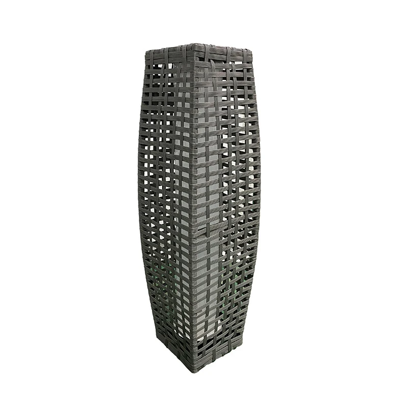 Modern Art Deco Outdoor Solar Column Hollow Projection PE Faux Rattan Hardware LED Standing Floor Lamp For Garden