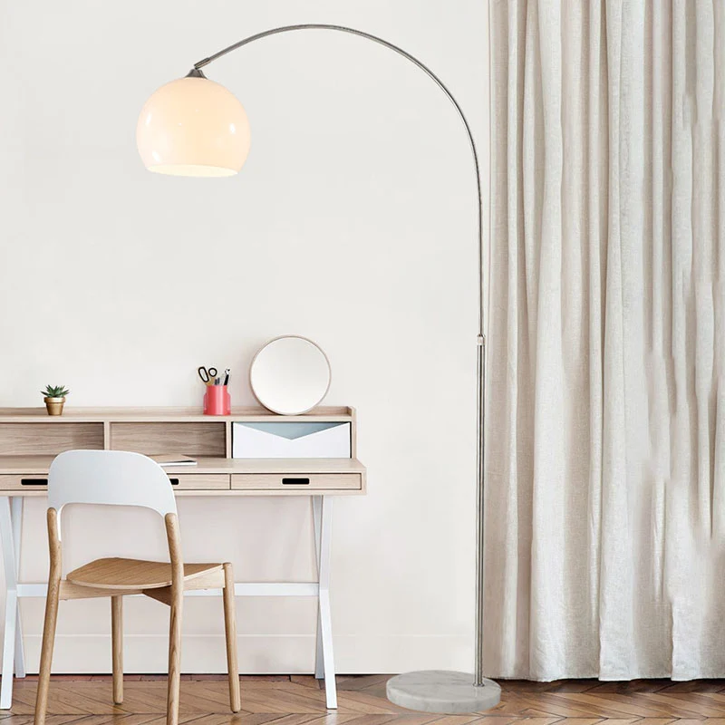 Modern Minimalist Marble Acrylic Stainless Steel Fishing Round 1-Light Standing Floor Lamp For Living Room
