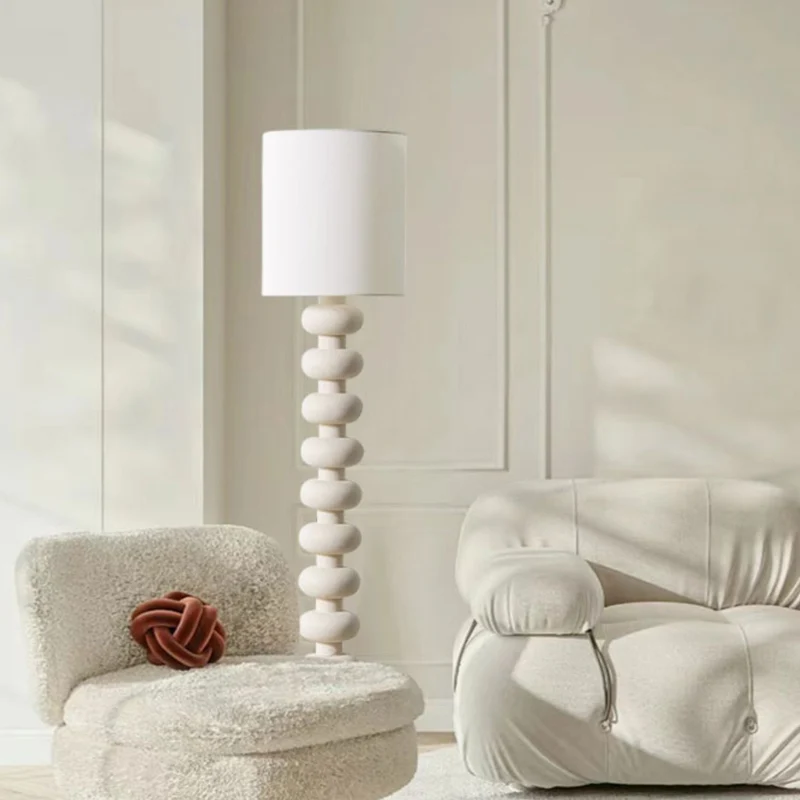 Modern Minimalist Cylindrical Fabric Resin 1-Light Standing Floor Lamp For Bedroom