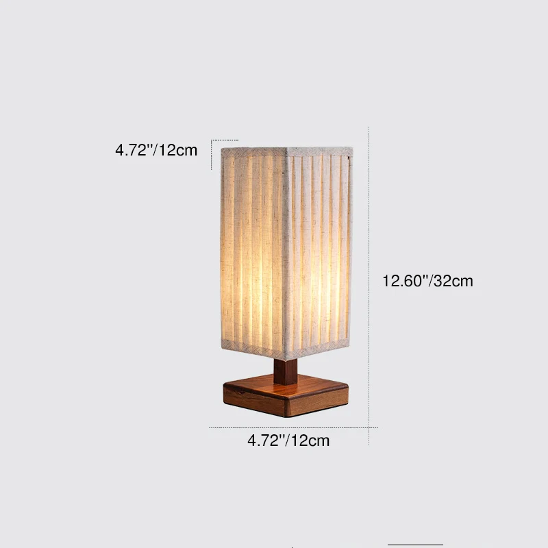 Traditional Japanese Walnut Fabric Square Column 1-Light Table Lamp For Living Room & Bedroom