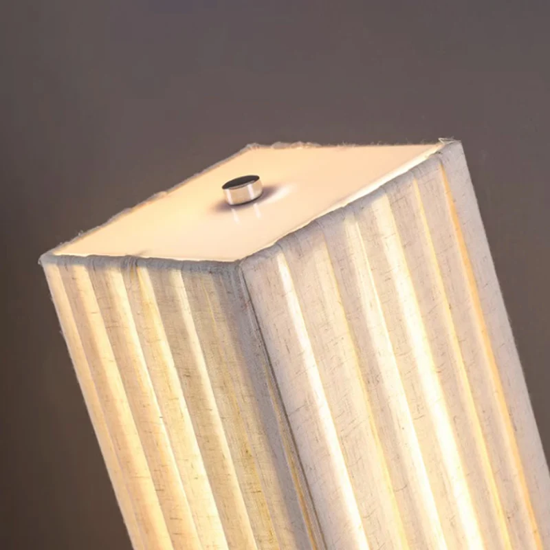Traditional Japanese Walnut Fabric Square Column 1-Light Table Lamp For Living Room & Bedroom