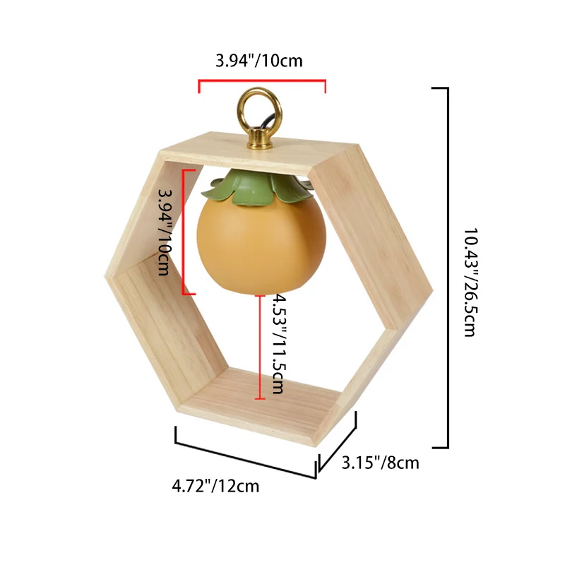 Contemporary Creative Hexagonal Wooden Frame Persimmon-Shaped Lampshade Iron 1-Light Aroma Melt Wax Table Lamp For Bedroom