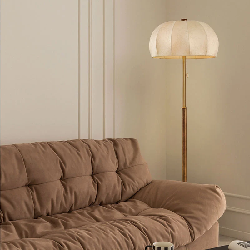 Traditional Vintage Jellyfish-Shaped Iron Ash Wood Fabric 3-Light Standing Floor Lamp For Bedroom