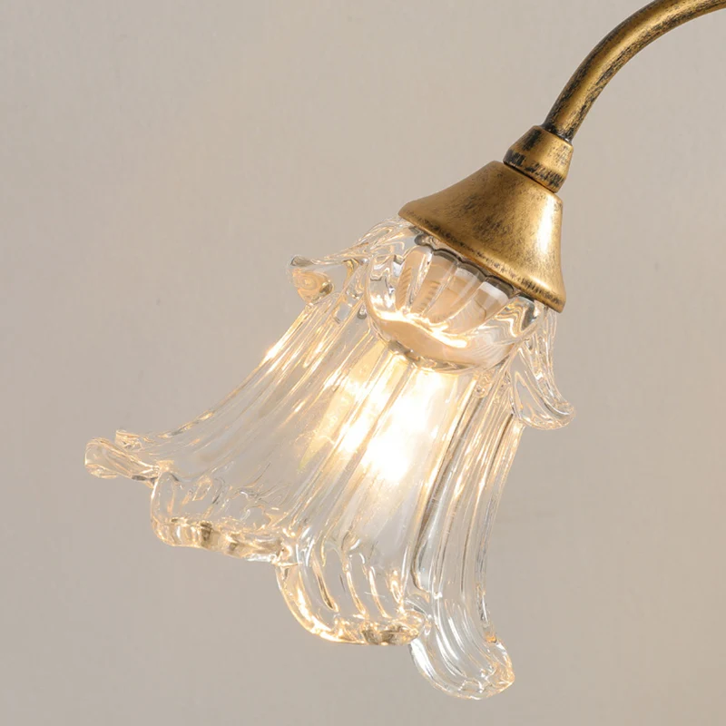 Traditional Vintage Double-Headed Flower Vine Iron Crystal Glass 2-Light Table Lamp For Bedroom