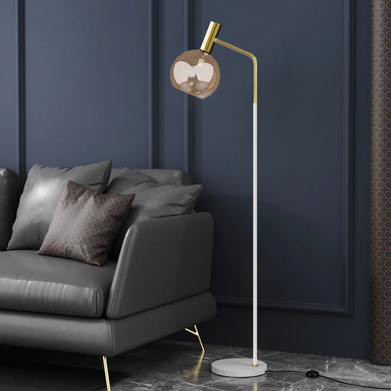 Modern Minimalist Round Glass Lampshade Iron 1-Light Standing Floor Lamp For Living Room