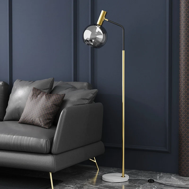 Modern Minimalist Round Glass Lampshade Iron 1-Light Standing Floor Lamp For Living Room