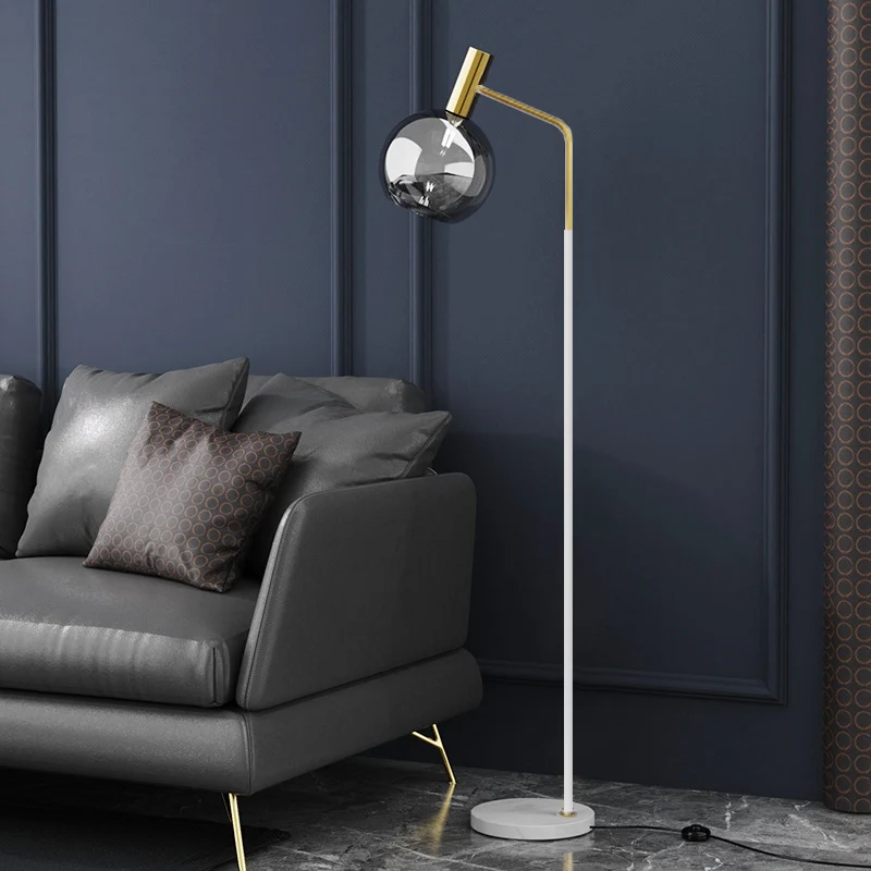 Modern Minimalist Round Glass Lampshade Iron 1-Light Standing Floor Lamp For Living Room
