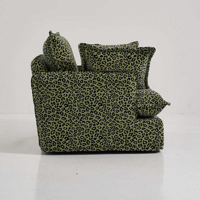 Green Leopard Print Swivel Birch Wood Accent Chair - Vintage Oriental Sofa for Living Room