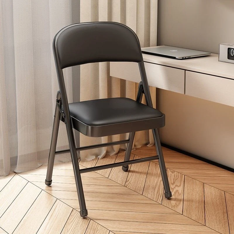 Modern Simplicity Arc Steel Pipe PU Leather Sponge Foldable Desk Chair Backrest Armless For Home Office