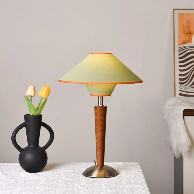 Contemporary Scandinavian Flying Saucer-Shaped White Wax Wood Fabric Hardware 1-Light Table Lamp For Bedroom