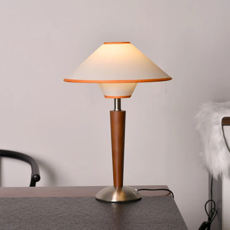 Contemporary Scandinavian Flying Saucer-Shaped White Wax Wood Fabric Hardware 1-Light Table Lamp For Bedroom