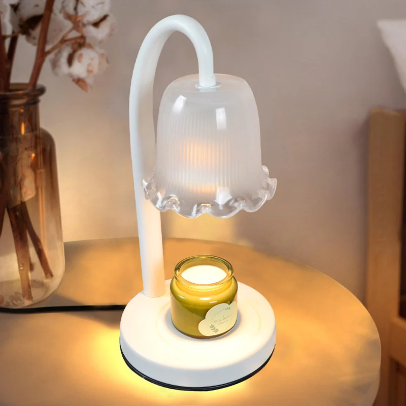 Contemporary Scandinavian Flower-Shaped Iron Glass 1-Light Aroma Melt Wax Table Lamp For Bedroom