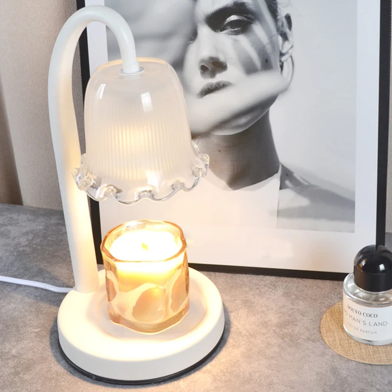 Contemporary Scandinavian Flower-Shaped Iron Glass 1-Light Aroma Melt Wax Table Lamp For Bedroom