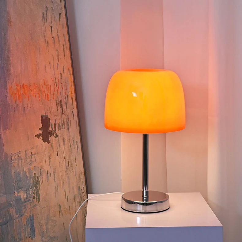 Modern Minimalist Mushroom Cylinder Glass Iron LED Table Lamp For Bedroom