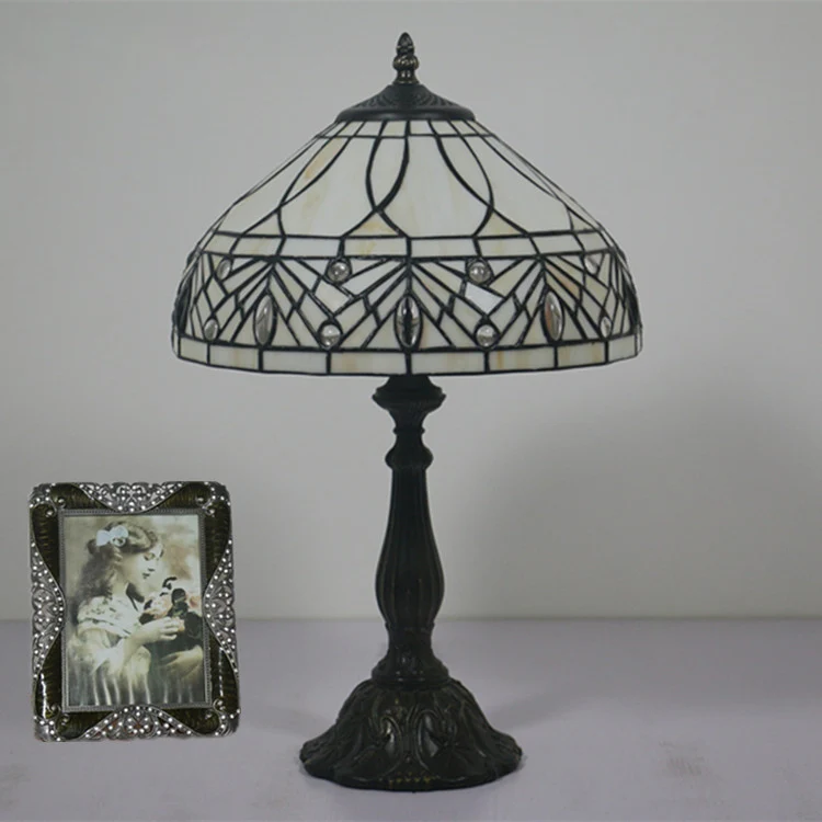 Contemporary Tiffany Resin Metal Glass Umbrella Shape 1-Light Table Lamp For Bedroom