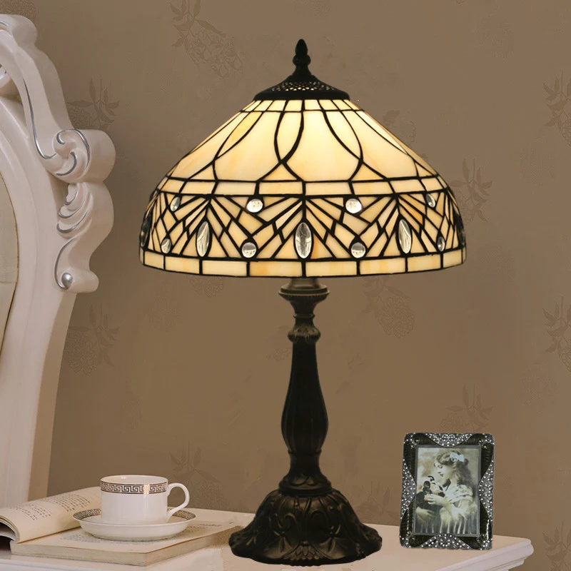 Contemporary Tiffany Resin Metal Glass Umbrella Shape 1-Light Table Lamp For Bedroom