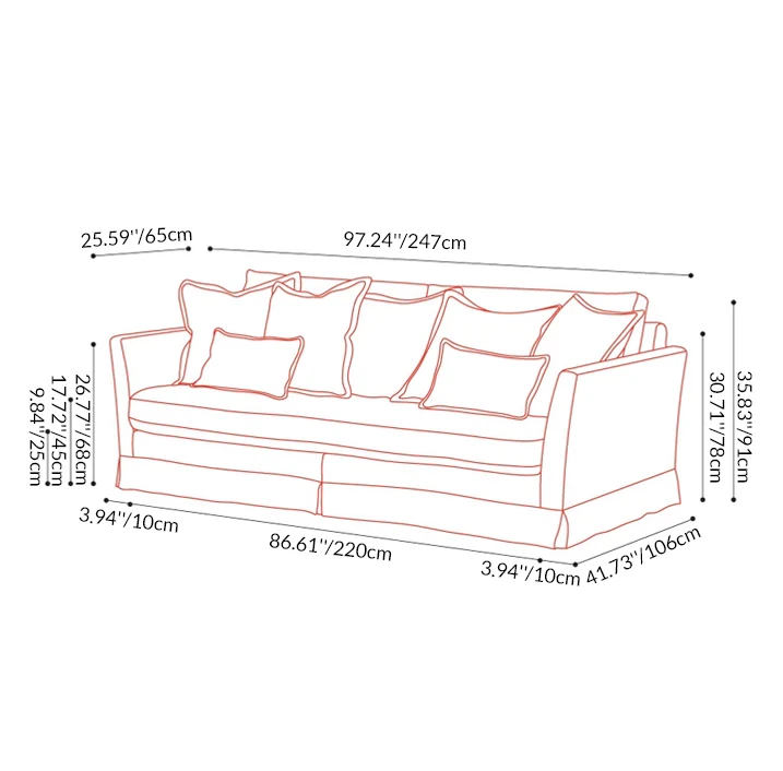 Removable Cover Sofa with Birch Frame – Elegant French 3/4-Seater Accent Chair for Living Room