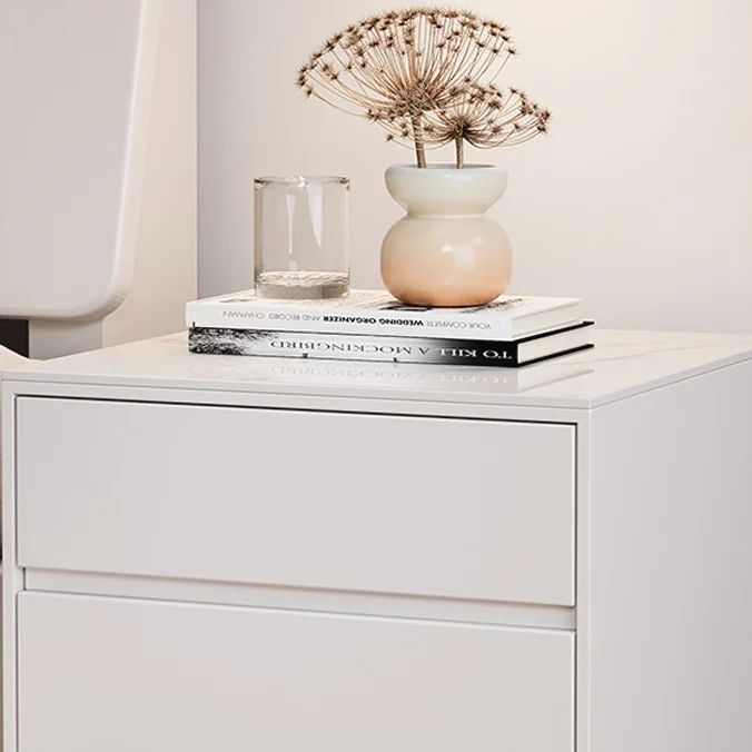 Modern Luxury Plywood Sintered Stone Carbon Steel Rectangular Nightstand With 3 Drawers For Bedroom