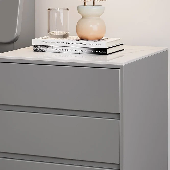 Modern Luxury Plywood Sintered Stone Carbon Steel Rectangular Nightstand With 3 Drawers For Bedroom