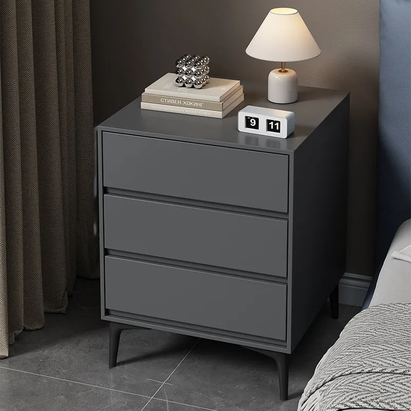 Modern Luxury Plywood Sintered Stone Carbon Steel Rectangular Nightstand With 3 Drawers For Bedroom