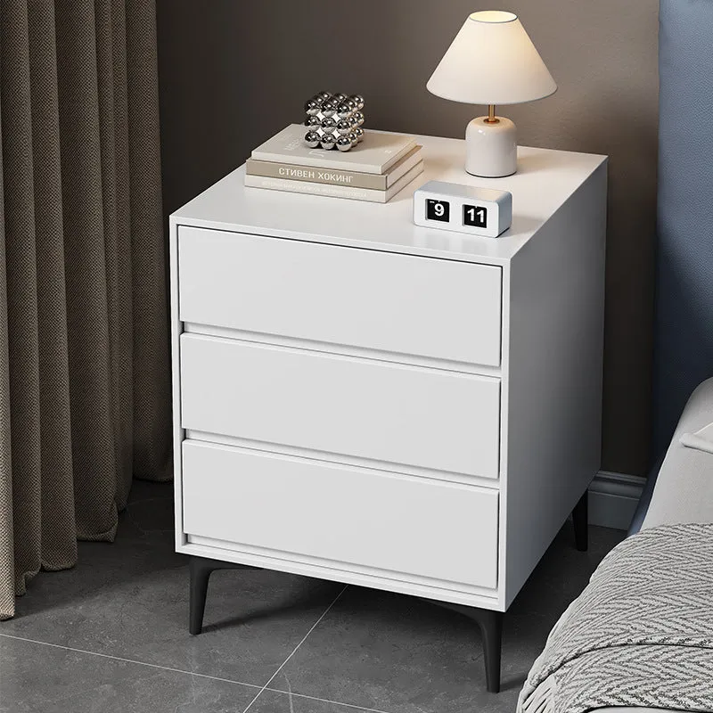 Modern Luxury Plywood Sintered Stone Carbon Steel Rectangular Nightstand With 3 Drawers For Bedroom